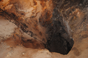 This is what is left of the ladder that helped the 1924 National Geographic expedition team get to the famous Lower Cave at Carlsbad Caverns, NM. What today looks just like  rusty and old segments of rope ,used to be a 90 feet long ladder and the only medium for explorers to get to Lower Cave. Scary huh? 