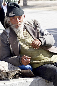 Homeless man enjoying the sun.