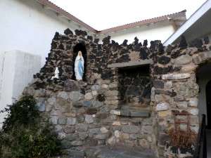 The church has many statues and unique walls for worship outside